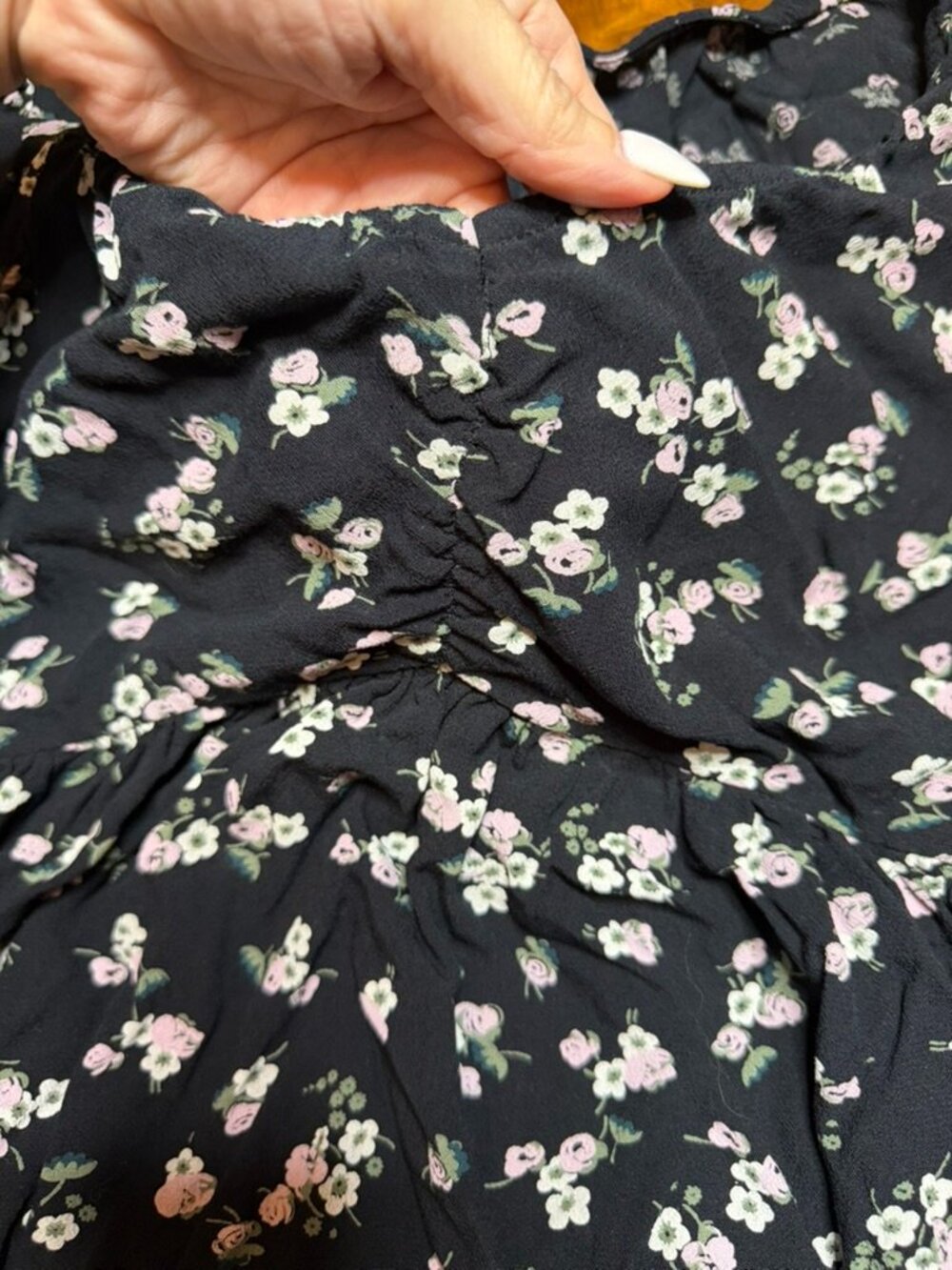 BP. Nordstrom S Black Floral Babydoll Dress | Puff Sleeve V-Neck | Ditsy Floral - Picture 3 of 9